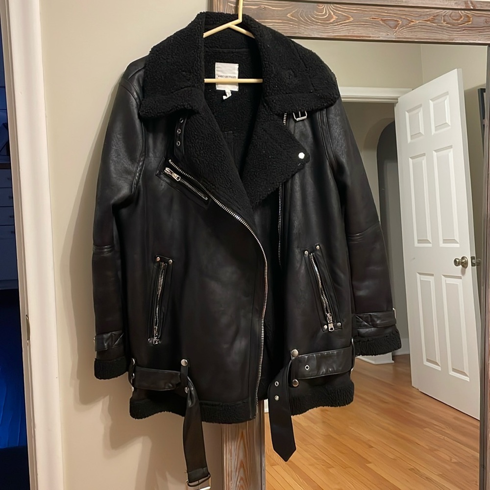 Avec Les Filles Suede Jacket Moto Biker Sherpa Lined